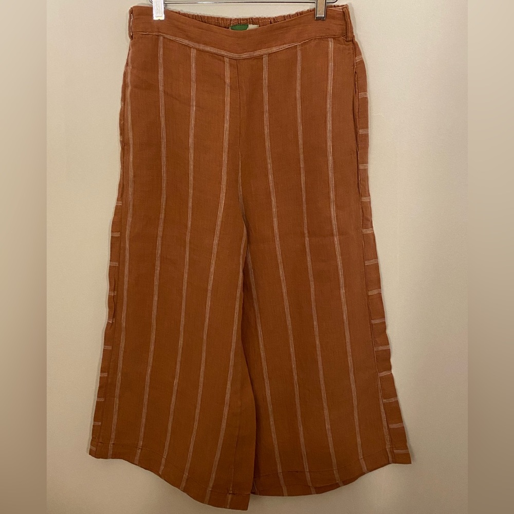 Anthropologie Wide Leg Cropped Linen Pants